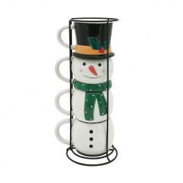 Premium ceramic snowman stacking mug set