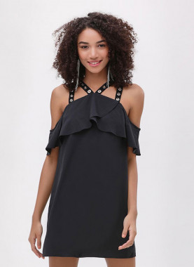 Women' s Black Solid Sleeveless dress
 الحجم-م اللون:-رمادي Dimension-40x60cm