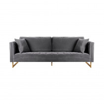 Modern Velvet Metal Wood Sofa in Gray Antique Brass