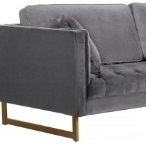 Modern Velvet Metal Wood Sofa in Gray Antique Brass