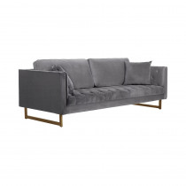 Modern Velvet Metal Wood Sofa in Gray Antique Brass