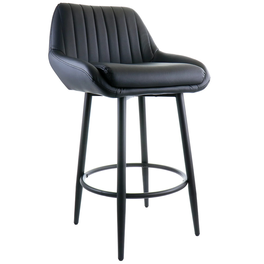 Leather Cocktail High Chair Height in Black with Matte Metal Legs