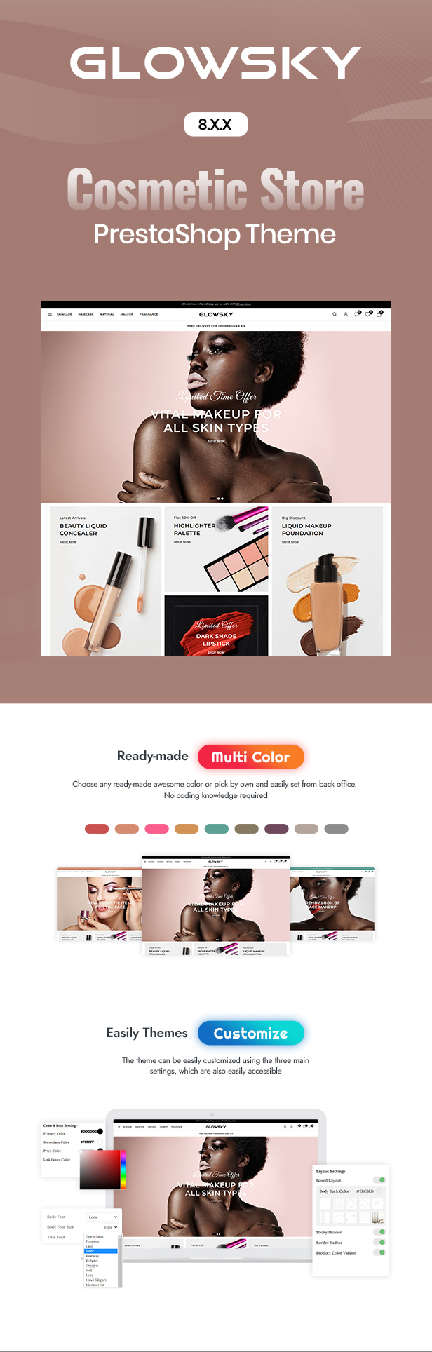 Glowsky - Beauty Cosmetics Shop Prestashop Theme - 1